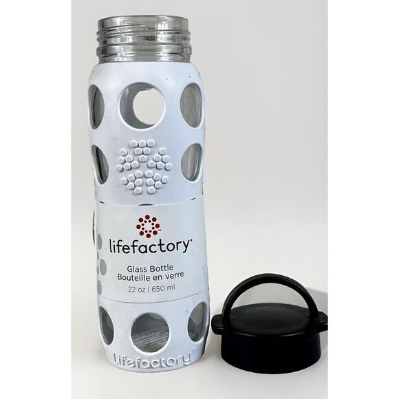 LIFEFACTORY 22 oz Glass Water Bottle With Silicone Sleeve Screw Top - WHITE - Picture 5 of 5